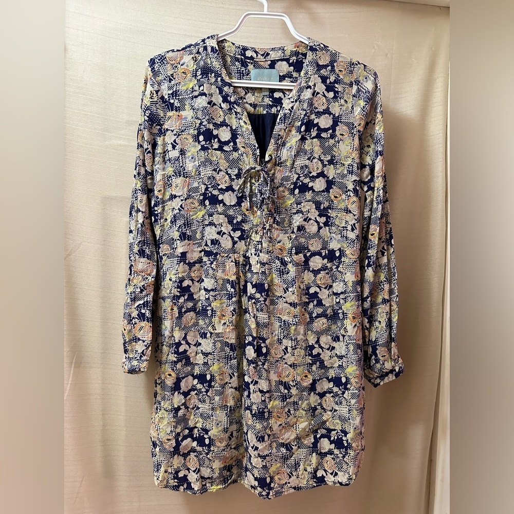 Skies Are Blue Mixed Floral Print Tunic Dress – Navy Multicolor Size S